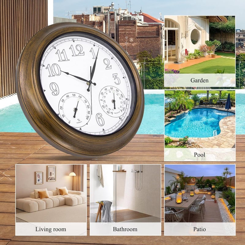 NESIFEE 18 Inch Outdoor Clocks Waterproof for Patio with Thermometer Hygrometer Combo Large Clocks with Smart Sensor Lighted Metal Wall Clocks Battery Operated for Pool Garden Indoor Decorative - Image 5